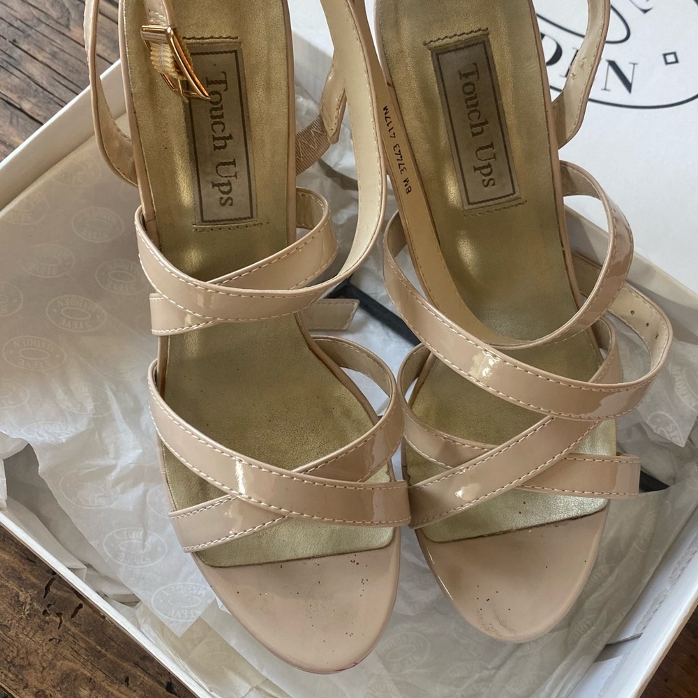 Touch Ups Patent Strappy Nude Platform Heels - Picture 3 of 11